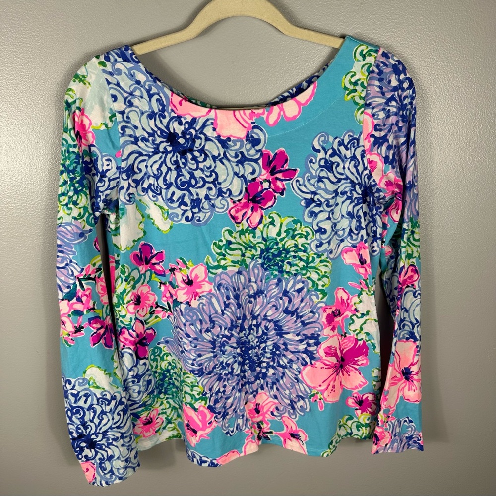 Lilly Pulitzer Floral Tristan Long Sleeve Twisted Keyhole Top Size Small - Picture 5 of 11